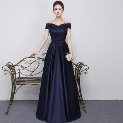 Navy Blue Full Length Prom Dress Evening Dress..