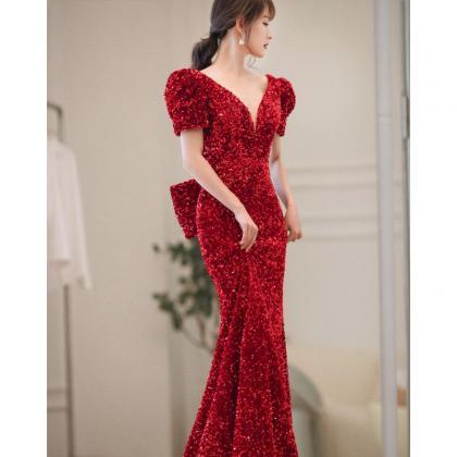 Red High-end Sequined Mermaid Evening Dress Formal..