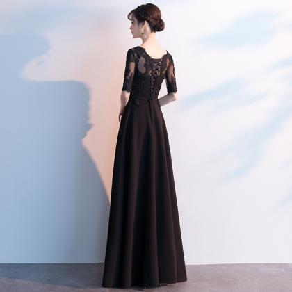 Black Half Sleeve Prom Evening Dress Formal Skirt..