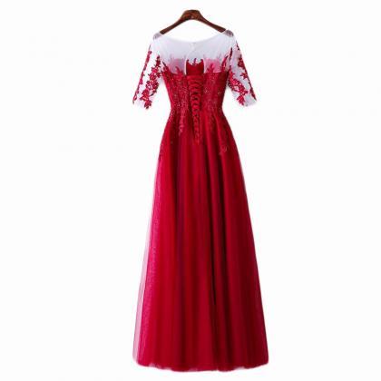Red Half Sleeve Prom Evening Dress Formal Skirt..