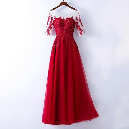 Red Half Sleeve Prom Evening Dress Formal Skirt..