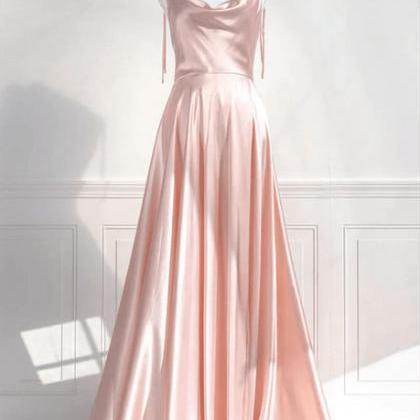 Pink Satin Straps Low Back Long Evening Dress..