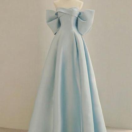 Light Blue Satin A-line Simple Long Prom Dress..
