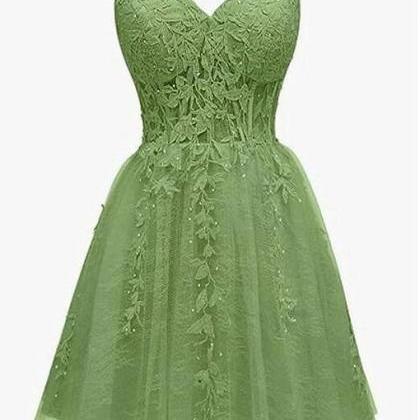 Green Sweetheart Beaded Straps Party Dress Formal..