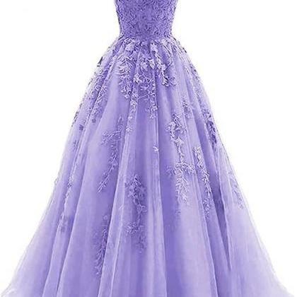 A-line Tulle With Lace Long Party Dress Formal..