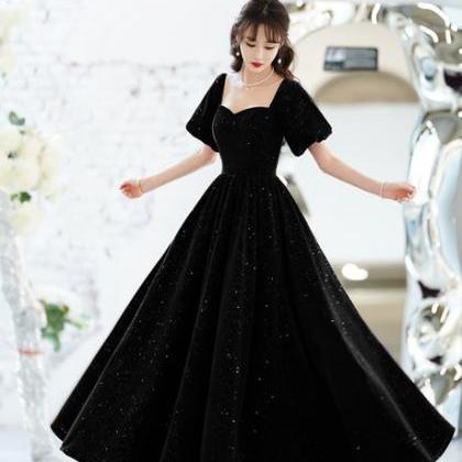 Stunning Black Gown With Puffy Sleeves Design on Luulla