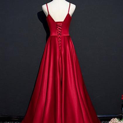 Wine Red Satin Beaded Sweetheart Party Dress..