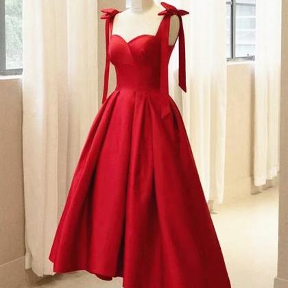 Red Satin High Low Formal Dress With Bow Prom..