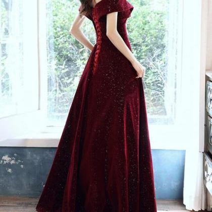 Wine Red Off Shoulder Prom Dress Long Elegant..