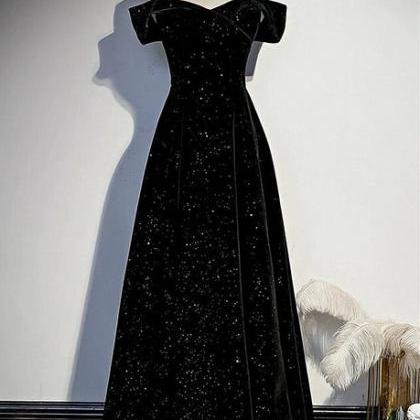 Black Velvet Off Shoulder Long Party Dress Formal..
