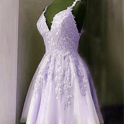 Lavender Tulle Short Straps Party Dress Homecoming..