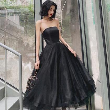 Black Tea Length Tulle Prom Party Dress Tulle..