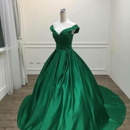Green Satin Sweetheart Ball Gown Party Dress Off..