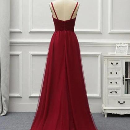 Wine Red High Low Sweetheart Simple Tulle Prom..
