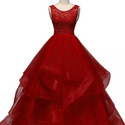 Red Tulle With Lace Layers Ball Gown Sweet 16..