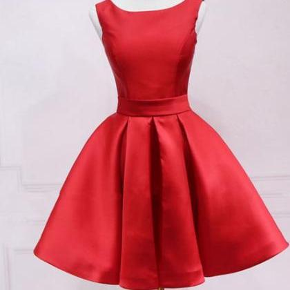 Red Satin Short Simple Backless Party Dress Formal..