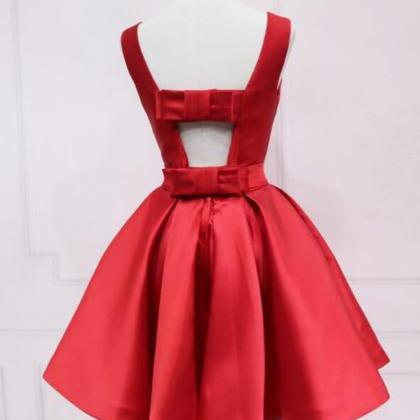 Red Satin Short Simple Backless Party Dress Formal..