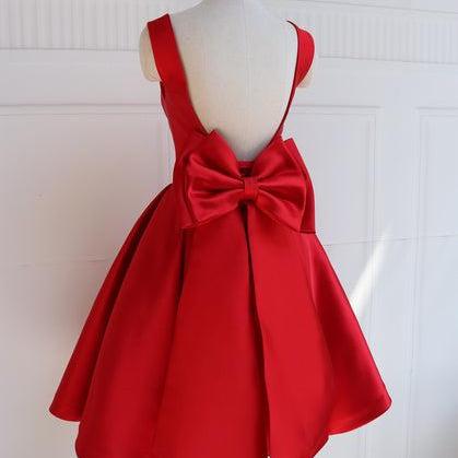Red Satin Backless Short Party Dress Formal..