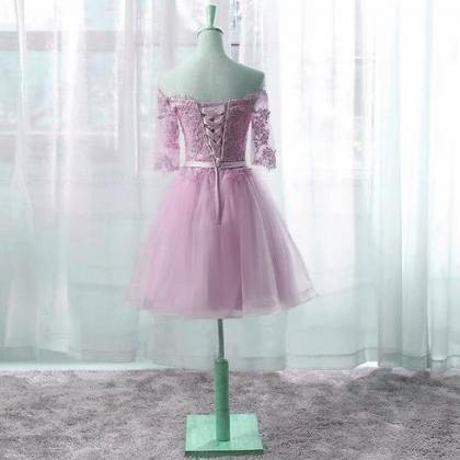 Cute Pink Knee Length Short Sleeves Party Dress..
