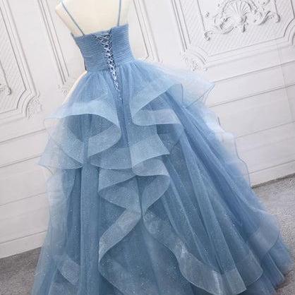 Blue Tulle Layers Long Party Dress Prom Dress..