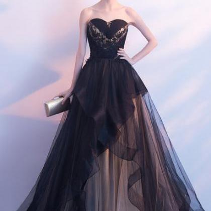 Black And Champagne Tulle Sweethart Party Dress..