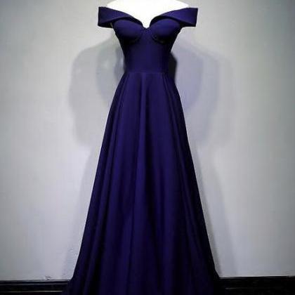 Navy Blue A-line Spandex Long Prom Dress Formal..