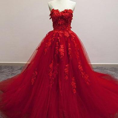 Red Sweetheart Tulle With Applique Party Dress..