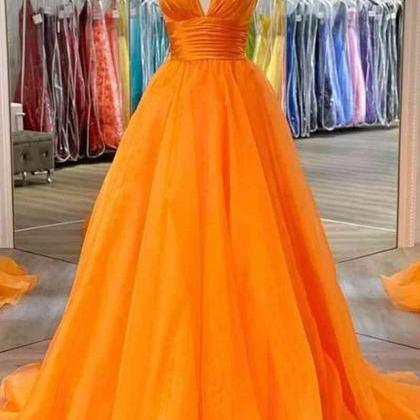 Orange Halter A-line Long Party Dress Formal Dress..
