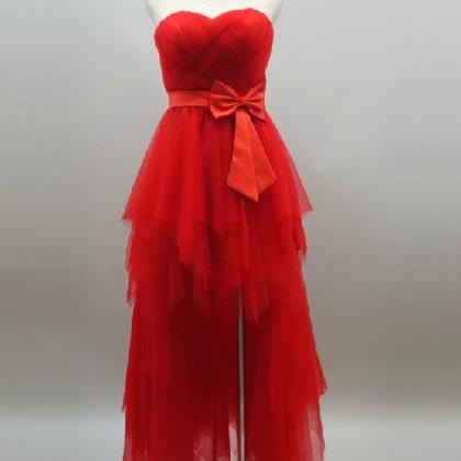 2015 Fashion Strapless Hi-lo Full Length Red Prom..