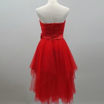 Red Sweetheart Strapless Knee Length Homecoming..
