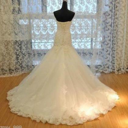 White/ivory Lace Strapless Applique Full Length..