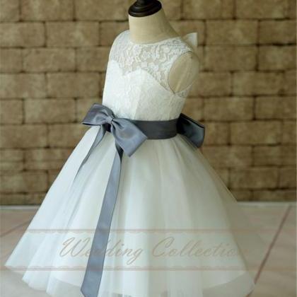 Lace Tulle Flower Girl Dress Applique Neckline..