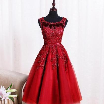 Wine Red Lace Appliques Short Prom Dresses Robe De..