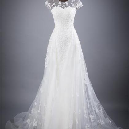 A-line Wedding Dress with Cap Sleev..