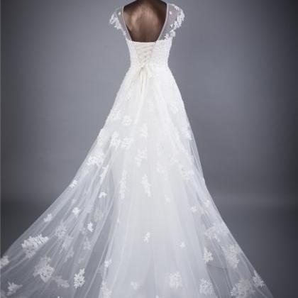 A-line Wedding Dress with Cap Sleev..