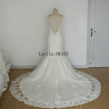 V-neck Lace Beaded Mermaid Wedding Dress Featuring..