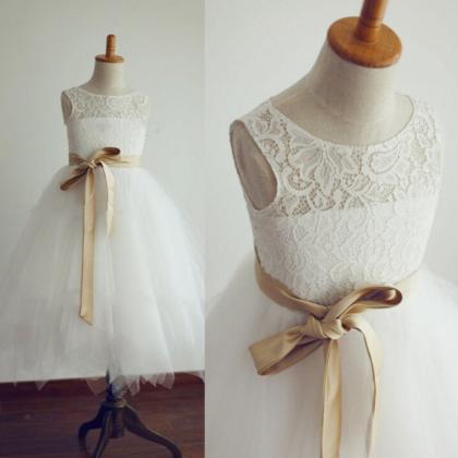 Real Flower Girl Dresses With Sashes Keyhole..