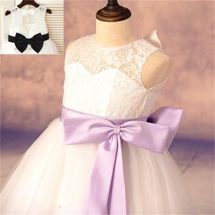 Real Flower Girl Dresses With Bows Sash Communion..