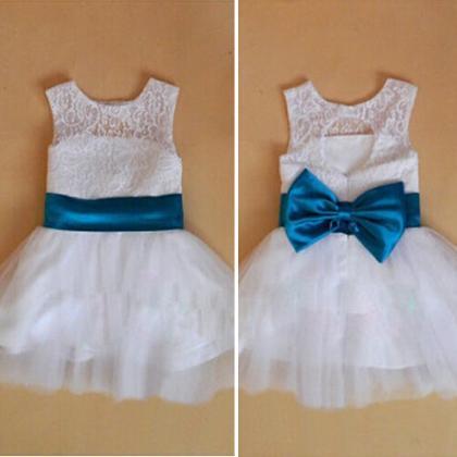 Real Flower Girl Dresses With Bow Keyhole Back..