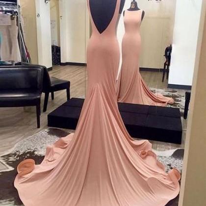 Gorgeous Blush Pink Backless Formal Gown, Jersey..