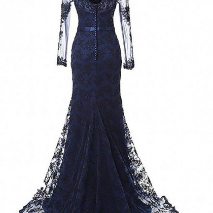 Lace Long Mermaid Evening Gowns With Sleeves Lace..