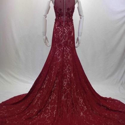 Fashionable Beading Red Evening Dresses Real..