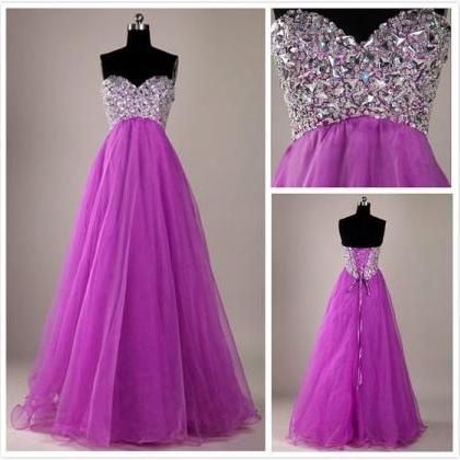 Long Prom Dresses Beaded Sweetheart Neck Sexy..
