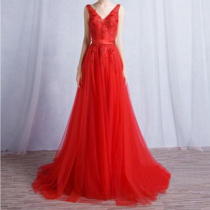 Red A Line Evening Dress,backless Charming Tulle..