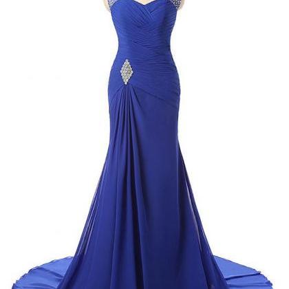 Mermaid Scoop White Chiffon Beadings Evening Dress