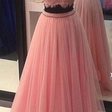 Two Pieces Prom Dress, High Neck Pr..