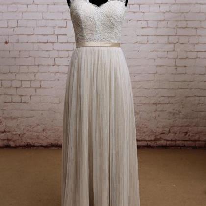 Champagne A-line Floor-length Wedding Dress With..