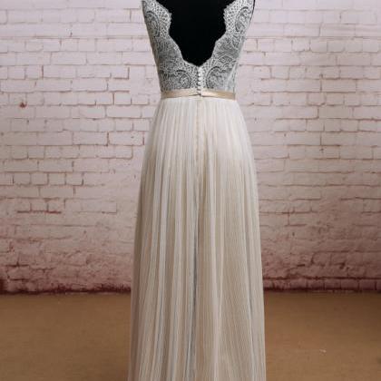 Champagne A-line Floor-length Wedding Dress With..