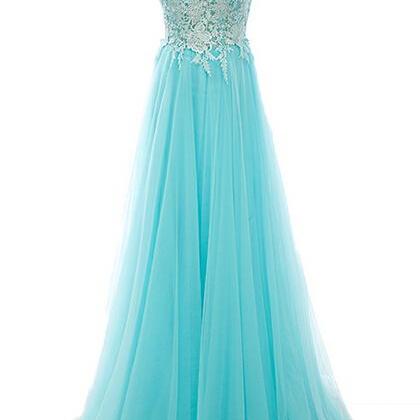 Sleeveless A-line Long Prom Dress With Lace..