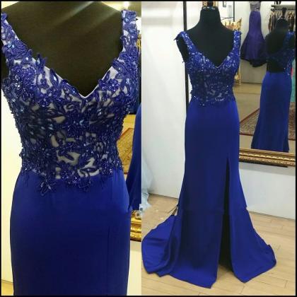 Prom Dress,split Side Evening Dress ,blue High..